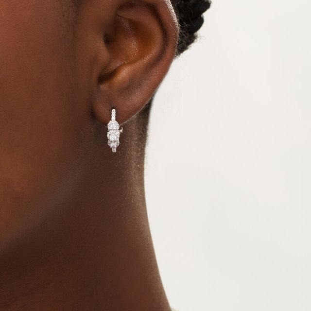 0.45 CT. T.W. Diamond Past Present Future® Frame Hoop Earrings in 10K White Gold|Peoples Jewellers