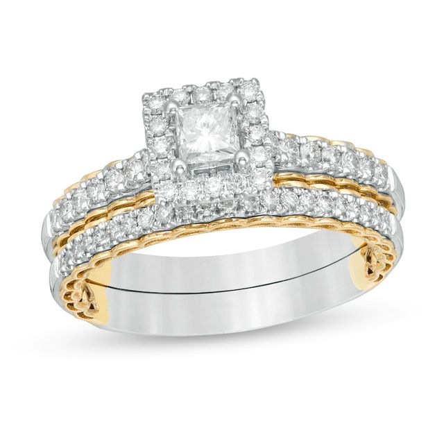 0.75 CT. T.W. Princess-Cut Diamond Frame Bridal Set in 14K Two-Tone Gold