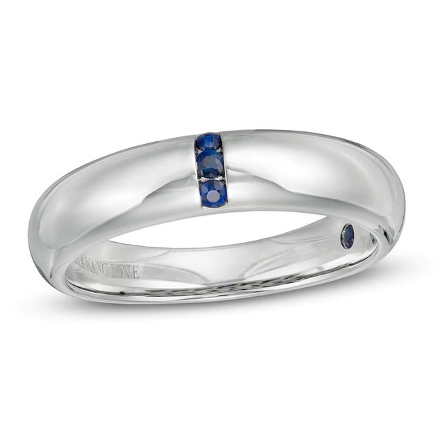 Vera Wang Love Collection Men's Blue Sapphire Linear Three Stone Wedding Band in 14K White Gold|Peoples Jewellers