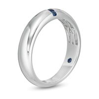 Vera Wang Love Collection Men's Blue Sapphire Linear Three Stone Wedding Band in 14K White Gold|Peoples Jewellers