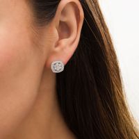 0.50 CT. T.W. Composite Diamond Cushion Frame Stud Earrings in Sterling Silver|Peoples Jewellers