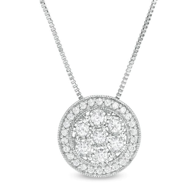 0.50 CT. T.W. Composite Diamond Frame Vintage-Style Pendant in Sterling Silver|Peoples Jewellers