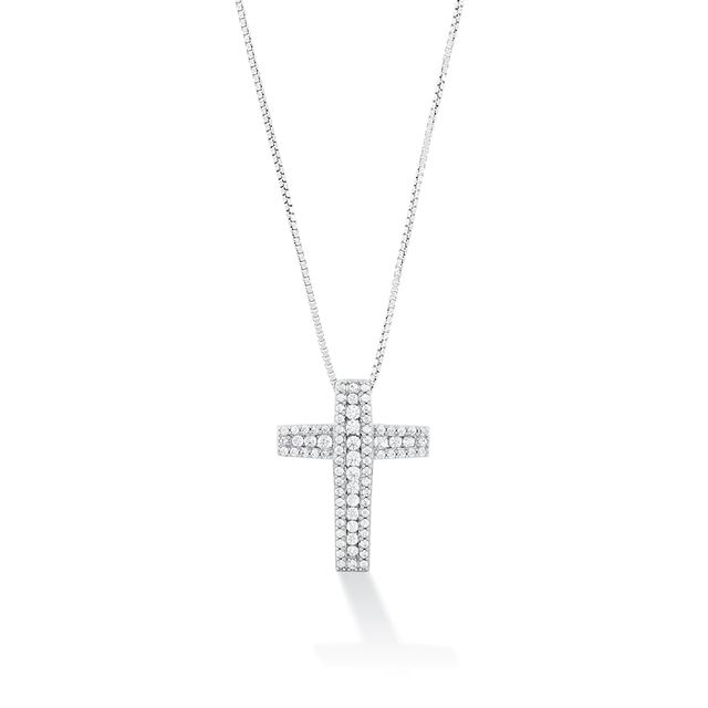1.00 CT. T.W. Diamond Multi-Row Cross Pendant in Sterling Silver|Peoples Jewellers