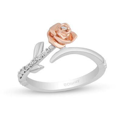 Enchanted Disney Belle 0.085 CT. T.W. Diamond Rose Bypass Ring in Sterling Silver and 10K Rose Gold|Peoples Jewellers