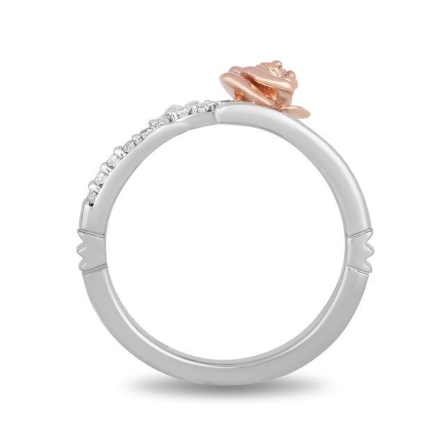 Enchanted Disney Belle 0.085 CT. T.W. Diamond Rose Bypass Ring in Sterling Silver and 10K Rose Gold|Peoples Jewellers