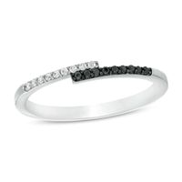 0.065 CT. T.W. Enhanced Black and White Diamond Bypass Ring in Sterling Silver|Peoples Jewellers