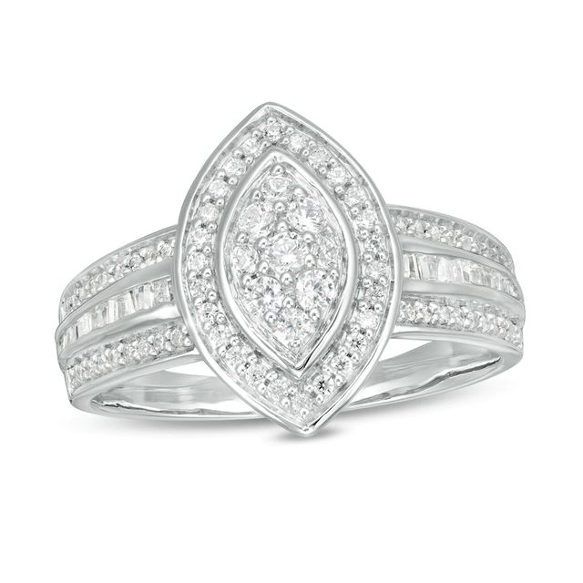 0.50 CT. T.W. Composite Diamond Marquise Frame Multi-Row Ring in 10K White Gold|Peoples Jewellers