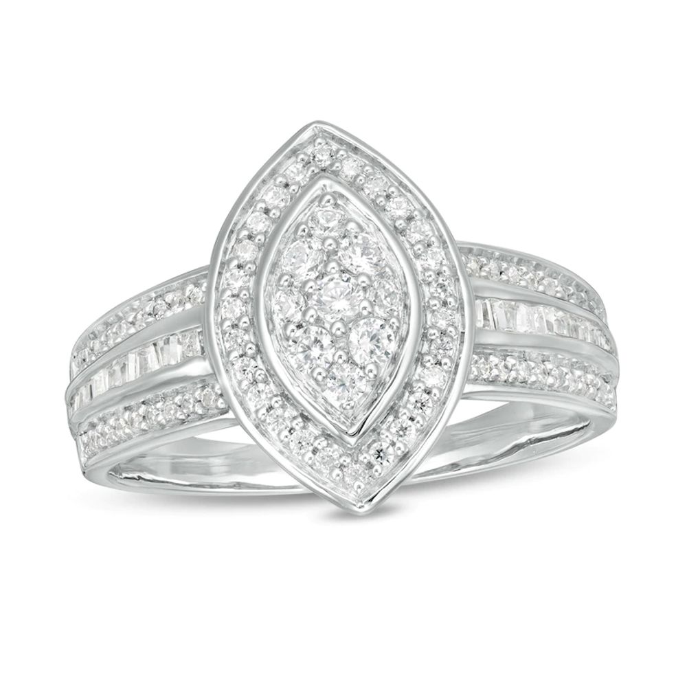 0.50 CT. T.W. Composite Diamond Marquise Frame Multi-Row Ring in 10K White Gold|Peoples Jewellers