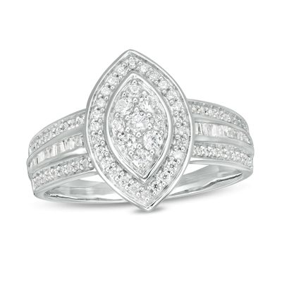 0.50 CT. T.W. Composite Diamond Marquise Frame Multi-Row Ring in 10K White Gold|Peoples Jewellers