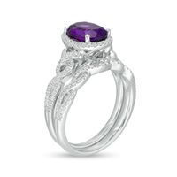 Oval Amethyst and 0.52 CT. T.W. Diamond Frame Twist Shank Bridal Set in 14K White Gold|Peoples Jewellers