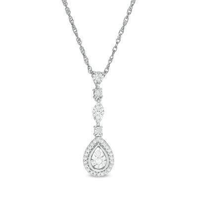 0.12 CT. T.W. Diamond Pear-Shaped Frame Drop Pendant in Sterling Silver|Peoples Jewellers