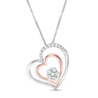 0.09 CT. T.W. Composite Diamond Double Tilted Heart Pendant in Sterling Silver with 10K Rose Gold Plate|Peoples Jewellers