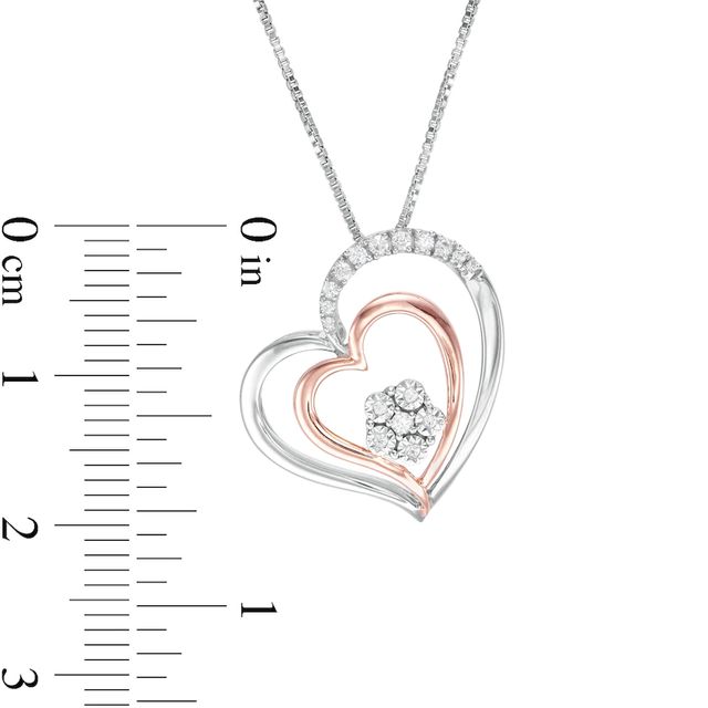 0.09 CT. T.W. Composite Diamond Double Tilted Heart Pendant in Sterling Silver with 10K Rose Gold Plate|Peoples Jewellers