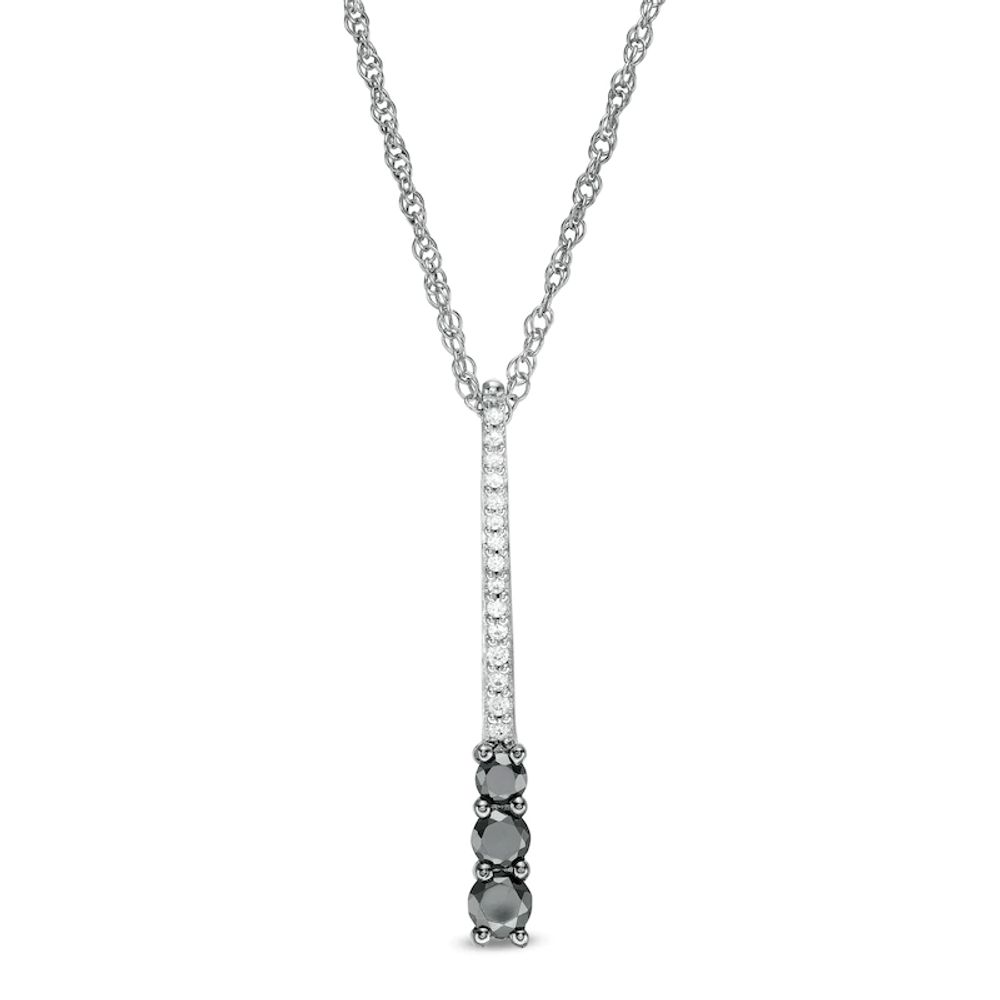 0.29 CT. T.W.  Enhanced Black and White Diamond Three Stone Linear Pendant in Sterling Silver|Peoples Jewellers