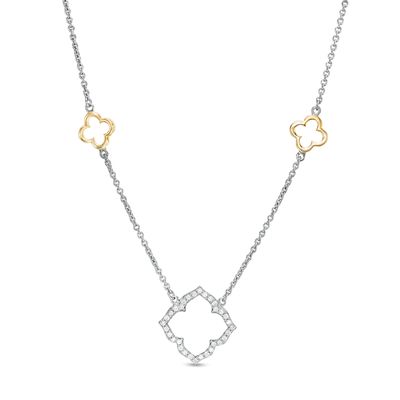 0.12 CT. T.W. Diamond Clover Station Necklace in Sterling Silver with 14K Gold Plate|Peoples Jewellers