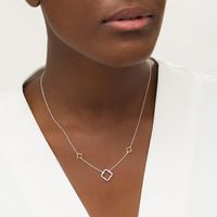 0.12 CT. T.W. Diamond Clover Station Necklace in Sterling Silver with 14K Gold Plate|Peoples Jewellers