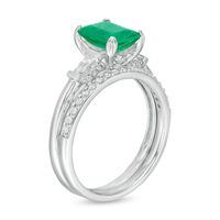 Emerald-Cut Emerald and 0.32 CT. T.W. Diamond Collar Bridal Set in 14K White Gold|Peoples Jewellers