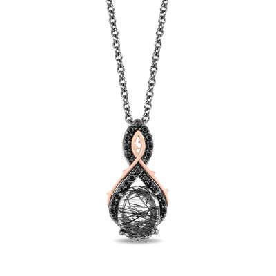 Enchanted Disney Villains Maleficent Black Quartz and 0.18 CT. T.W. Diamond Pendant in Sterling Silver and 10K Rose Gold|Peoples Jewellers