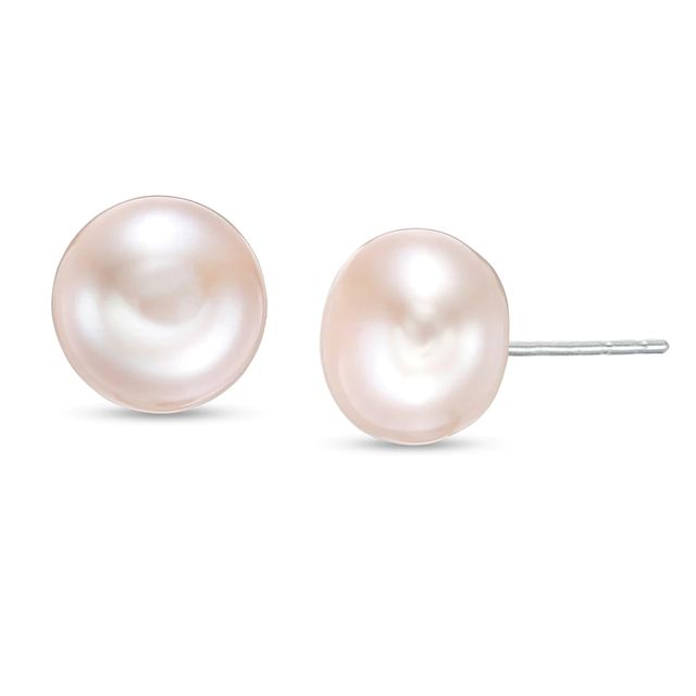 10.0-11.0mm Button Dyed Cultured Freshwater Pearl Stud Earrings in Sterling Silver|Peoples Jewellers