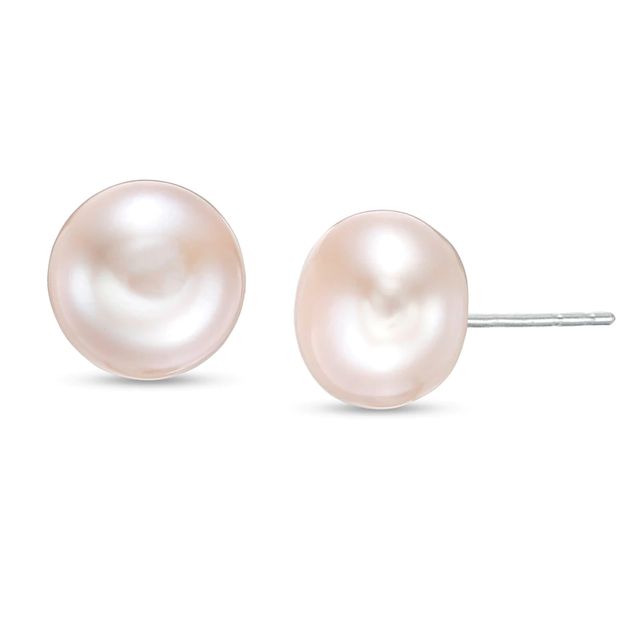 10.0-11.0mm Button Dyed Freshwater Cultured Pearl Stud Earrings in Sterling Silver