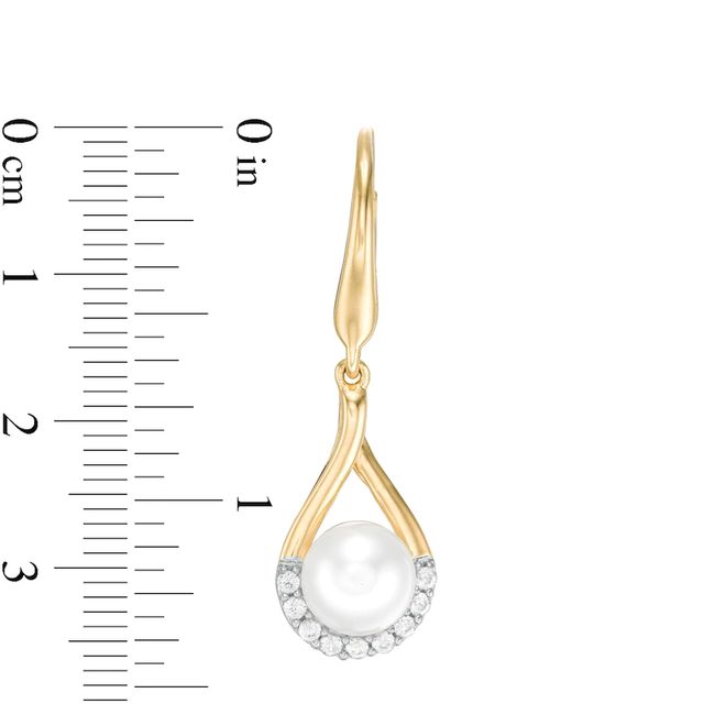 7.0mm Button Freshwater Cultured Pearl and Lab-Created White Sapphire Earrings in Sterling Silver with 14K Gold Plate