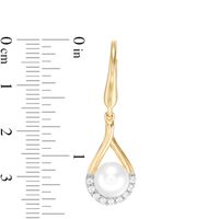 7.0mm Button Freshwater Cultured Pearl and Lab-Created White Sapphire Earrings in Sterling Silver with 14K Gold Plate|Peoples Jewellers