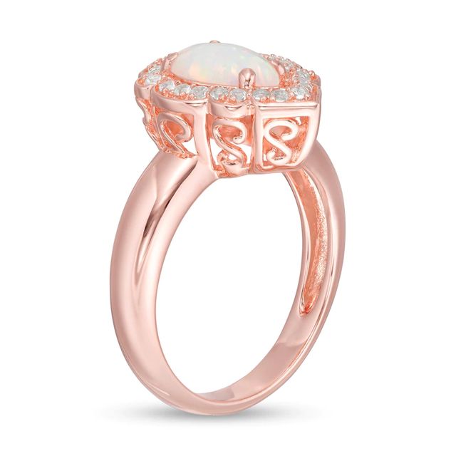 Pear-Shaped Lab-Created Opal and White Sapphire Scallop Frame Ring in Sterling Silver with 18K Rose Gold Plate|Peoples Jewellers