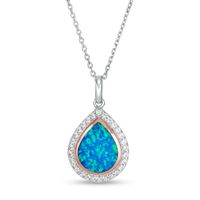 Pear-Shaped Lab-Created Blue Opal and White Sapphire Teardrop Pendant in Sterling Silver and 14K Rose Gold Plate|Peoples Jewellers