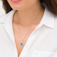 Pear-Shaped Lab-Created Blue Opal and White Sapphire Teardrop Pendant in Sterling Silver and 14K Rose Gold Plate|Peoples Jewellers