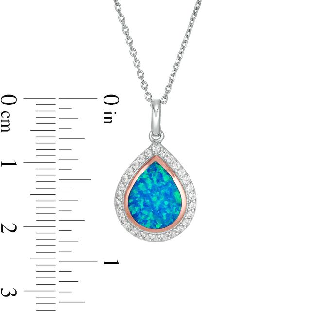 Pear-Shaped Lab-Created Blue Opal and White Sapphire Teardrop Pendant in Sterling Silver and 14K Rose Gold Plate|Peoples Jewellers