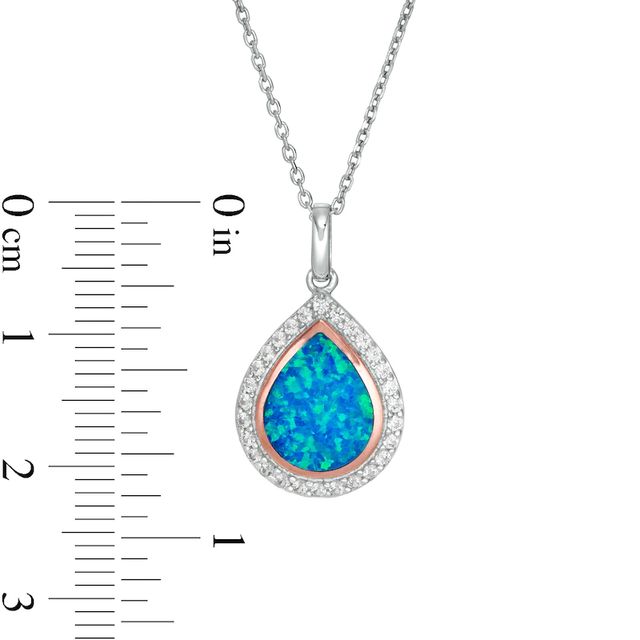 Pear-Shaped Lab-Created Blue Opal and White Sapphire Teardrop Pendant in Sterling Silver and 14K Rose Gold Plate