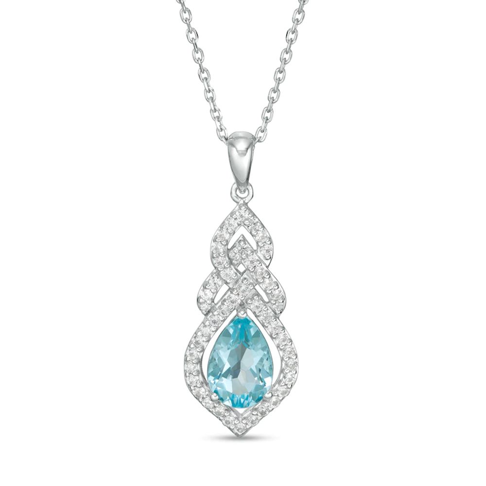 Pear-Shaped Swiss Blue Topaz and Lab-Created White Sapphire Interwoven Drop Pendant in Sterling Silver|Peoples Jewellers