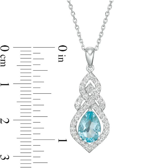 Pear-Shaped Swiss Blue Topaz and Lab-Created White Sapphire Interwoven Drop Pendant in Sterling Silver|Peoples Jewellers