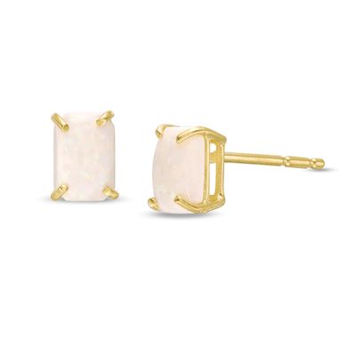 Emerald-Cut Opal Solitaire Stud Earrings in 14K Gold|Peoples Jewellers