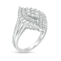 Lab-Created White Sapphire Cluster Marquise Split Shank Ring in Sterling Silver|Peoples Jewellers