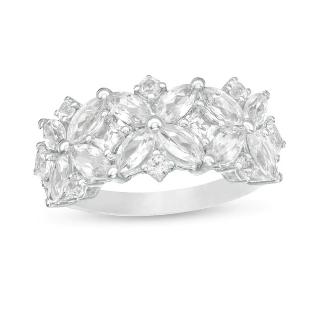 Marquise, Princess-Cut and Round Lab-Created White Sapphire Cluster Floral Ring in Sterling Silver|Peoples Jewellers