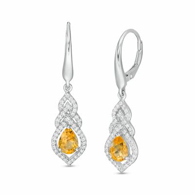 Pear-Shaped Citrine and Lab-Created White Sapphire Interwoven Drop Earrings in Sterling Silver|Peoples Jewellers