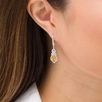 Pear-Shaped Citrine and Lab-Created White Sapphire Interwoven Drop Earrings in Sterling Silver|Peoples Jewellers