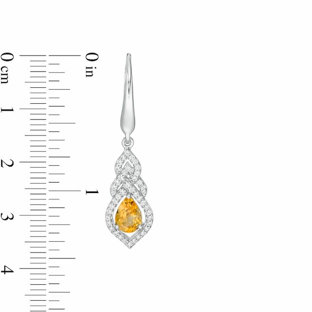 Pear-Shaped Citrine and Lab-Created White Sapphire Interwoven Drop Earrings in Sterling Silver