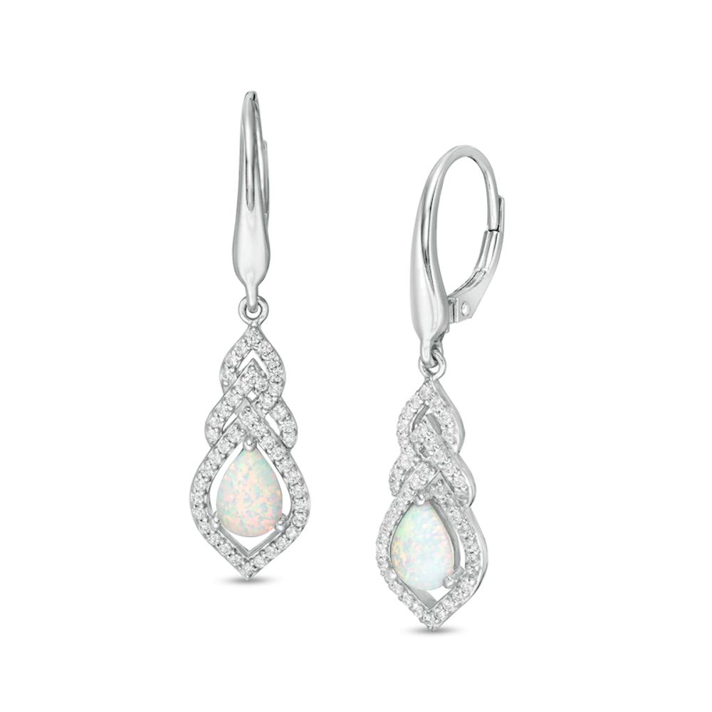 Pear-Shaped Lab-Created Opal and White Sapphire Interwoven Drop Earrings in Sterling Silver|Peoples Jewellers