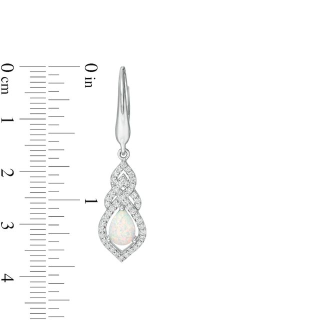 Pear-Shaped Lab-Created Opal and White Sapphire Interwoven Drop Earrings in Sterling Silver|Peoples Jewellers