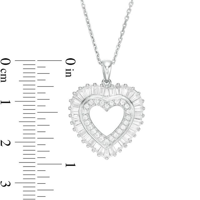Baguette-Cut and Round Lab-Created White Sapphire Double Heart Pendant in Sterling Silver|Peoples Jewellers