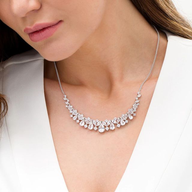 Marquise-Cut, Pear-Shaped and Round Lab-Created White Sapphire Necklace in Sterling Silver|Peoples Jewellers