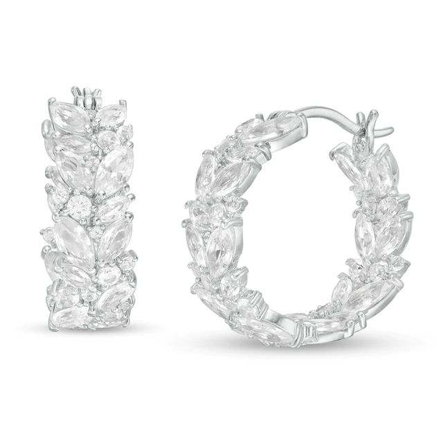Marquise-Cut and Round Lab-Created White Sapphire Floral Cluster Inside-Out Hoop Earrings in Sterling Silver|Peoples Jewellers