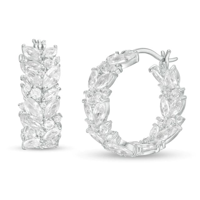 Marquise-Cut and Round Lab-Created White Sapphire Floral Cluster Inside-Out Hoop Earrings in Sterling Silver