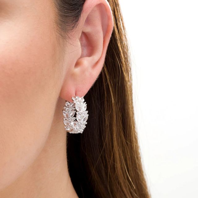 Marquise-Cut and Round Lab-Created White Sapphire Floral Cluster Inside-Out Hoop Earrings in Sterling Silver|Peoples Jewellers