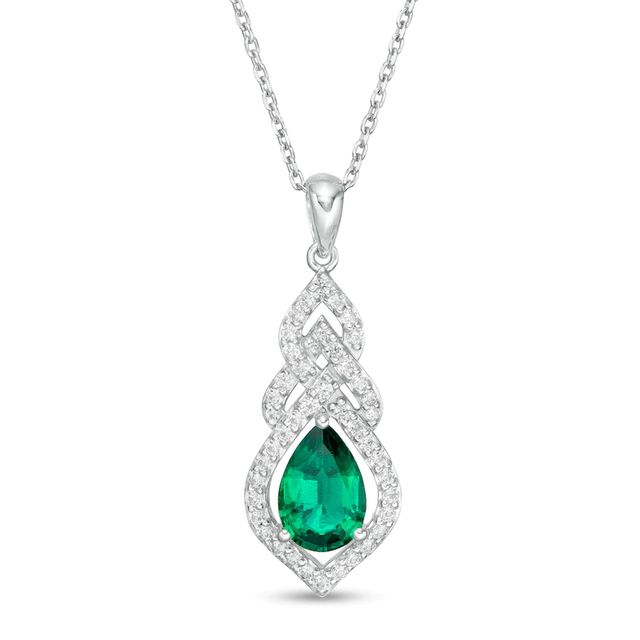 Pear-Shaped Lab-Created Emerald and White Sapphire Interwoven Drop Pendant in Sterling Silver|Peoples Jewellers