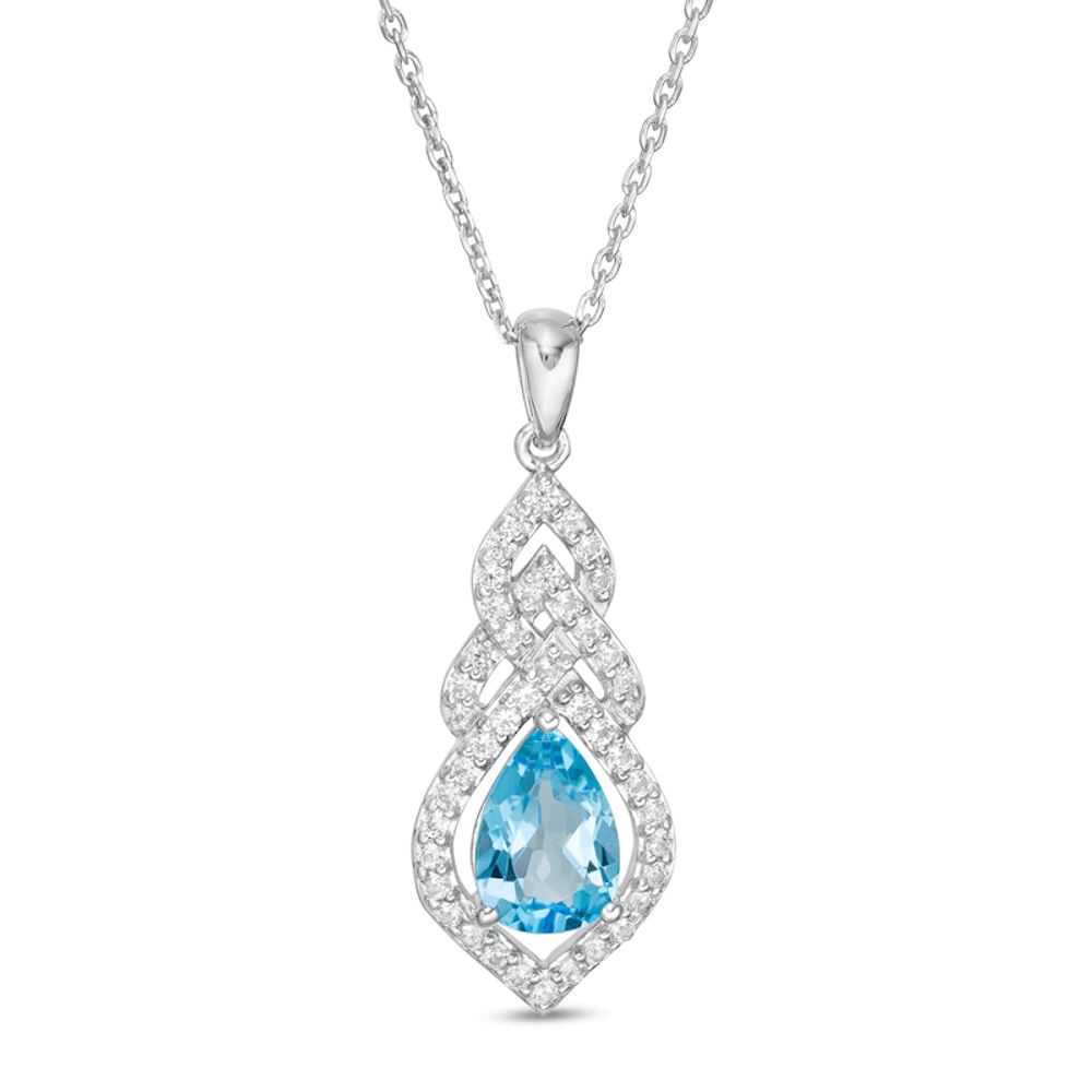 Pear-Shaped Lab-Created Blue Quartz and Lab-Created White Sapphire Interwoven Drop Pendant in Sterling Silver|Peoples Jewellers