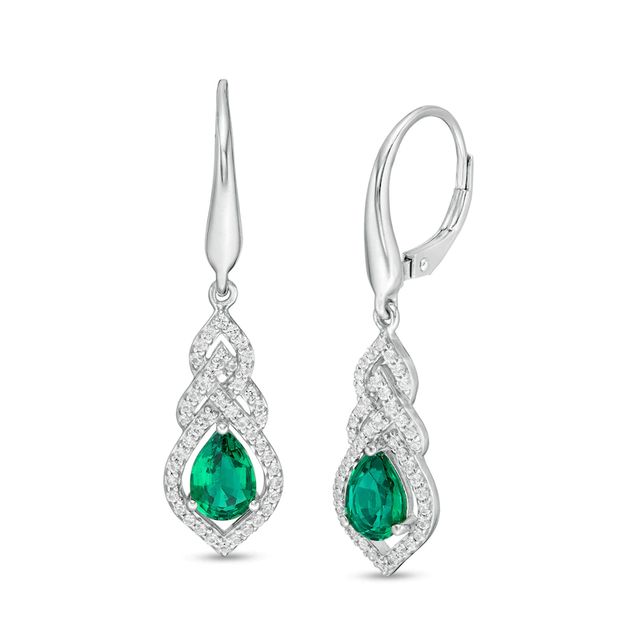 Pear-Shaped Lab-Created Emerald and White Sapphire Interwoven Drop Earrings in Sterling Silver|Peoples Jewellers