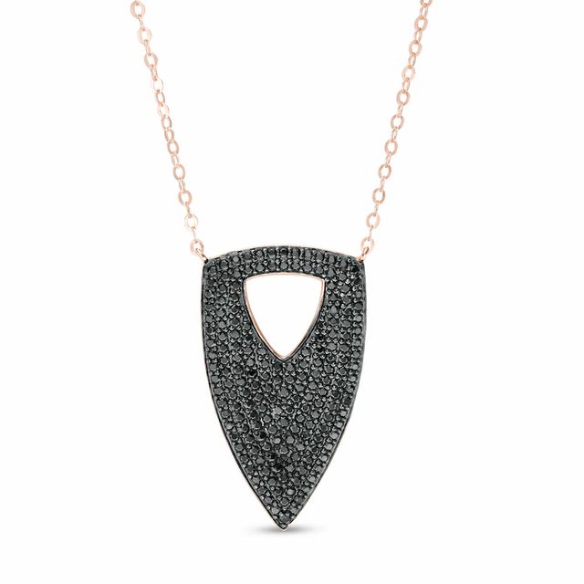 Black Spinel Shield Necklace in Sterling Silver with 18K Rose Gold Plate